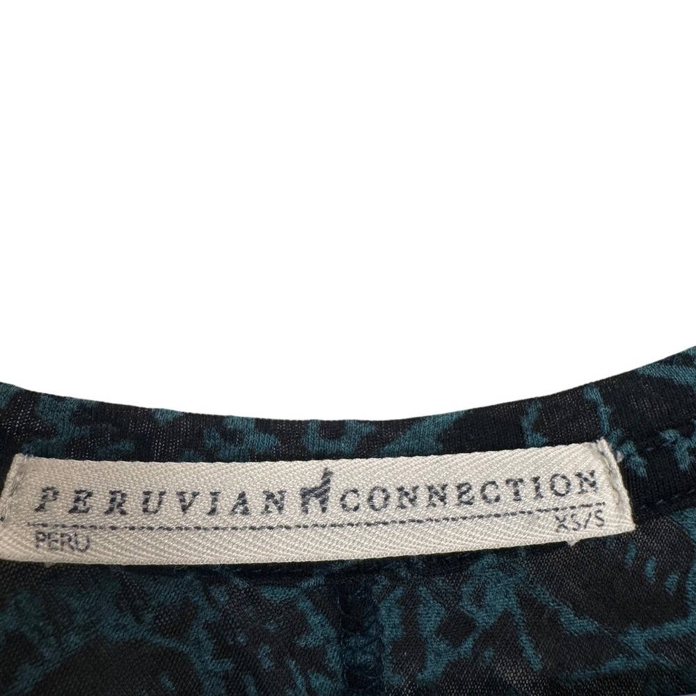 Peruvian Connection Womens XS/S Teal Black Geometric Print Long Sleeve Top - Picture 2 of 4